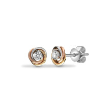 Jewelco London Solid 18ct 3 Colour Gold Claw Set Round G SI1 0.2ct Diamond Twist Knot Solitaire Stud Earrings - 18E387