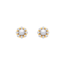Jewelco London Yellow Gold-Plated Sterling Silver Pearl & CZ Full Moon & Stars Halo Stud Earrings - EAG1363