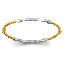 Jewelco London Ladies 9ct Yellow and White gold Half and Half Twisted Collar 3mm Bangle Bracelet - JBG347