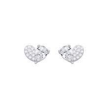 Jewelco London Rhodium Plated Sterling Silver Pear CZ Dual-Faceted Love Heart Stud Earrings - EAG1404