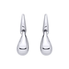 Jewelco London Rhodium Plated Sterling Silver Fluid Organic Teardrop Form Drop Earrings - EAG1321