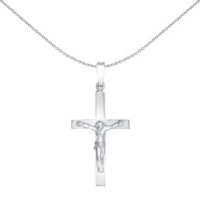 Jewelco London Unisex Rhodium Plated Sterling Silver Stamped Crucifix Plain Cross Pendant - APX027