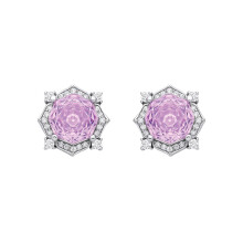 Jewelco London Rhodium Plated Sterling Silver Lilac Octagon CZ Quatrefoil Petal Rose-cut Solitaire Drop Earrings - EAG1335PUR