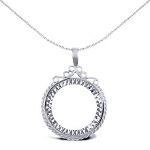 Jewelco London Unisex Rhodium Plated Sterling Silver Rope Edge Scroll Top Half Sovereign Coin Mount Pendant - ASP003-H