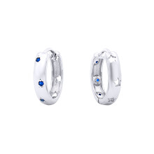 Jewelco London Rhodium Plated Sterling Silver Cut-out Starry Skies Huggie Hoop Earrings - EAG1395