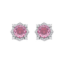 Jewelco London Rhodium Plated Sterling Silver Pink Octagon CZ Quatrefoil Petal Rose-cut Solitaire Drop Earrings - EAG1335PINK