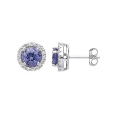Jewelco London Ladies Sterling Silver Tanzanite-Violet Cubic zirconia Halo Solitaire Stud Earrings - GVE419TAN