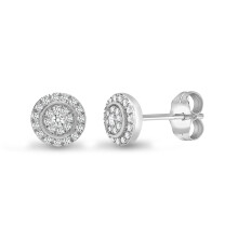 Jewelco London Solid 18ct White Gold Pave Set Round G SI 0.33ct Diamond Halo Cluster Stud Earrings 7mm - 18E430