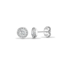 Jewelco London Solid 18ct White Gold Rub Over Set Round G SI 0.35ct Diamond Halo Cluster Stud Earrings 7mm - 18E429