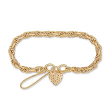 Jewelco London Ladies 9ct Yellow Gold Love Heart Padlock Victorian Engraved Prince Of Wales 6mm Gauge Bracelet - JBB163