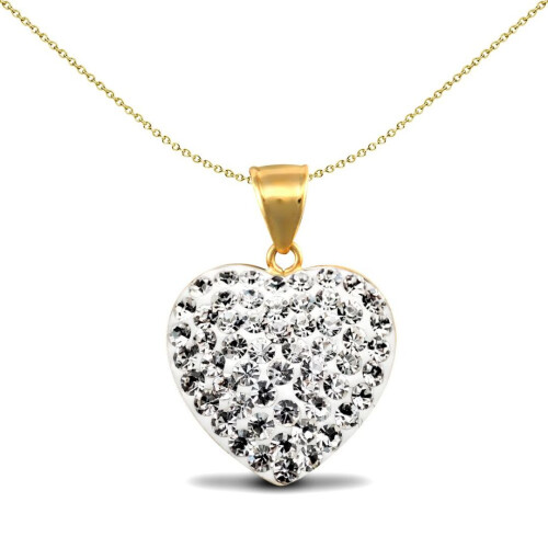 Jewelco London Ladies 9ct Yellow Gold White Round Crystal Love Heart Charm Pendant - JPD529