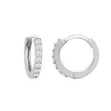 Jewelco London Ladies Solid 9ct White Gold Cubic Zirconia 7 Stone Eternity Huggie Hoop Earrings, 10mm - JER813