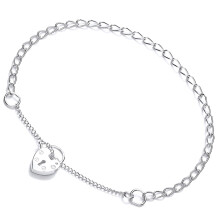 Jewelco London Ladies Sterling Silver Curb Link Love Heart Padlock Charm Bracelet 3mm - GVB409