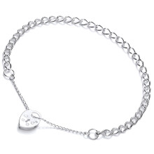 Jewelco London Ladies Sterling Silver Curb Link Love Heart Padlock Charm Bracelet 4mm - GVB410