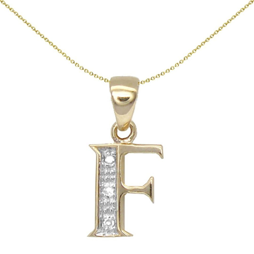 Photos - Pendant / Choker Necklace Jewelco London 9ct Yellow Gold Pave Set Round H I2 0.02ct Diamond Identity Dainty Initial ID Charm Pendant Letter F - 9P050