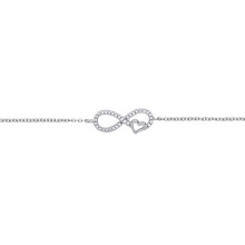 Jewelco London Ladies Sterling Silver Cubic zirconia Love Heart Infinity Charm Bracelet 10mm 6 inch - GVB377