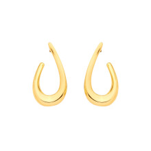 Jewelco London Yellow Gold-Plated Sterling Silver Fluid Wishbone Teardrop Open Loop J-Hoop Drop Earrings - EAG1339