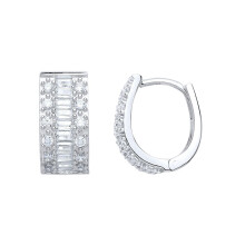 Jewelco London Ladies Sterling Silver Baguette Cubic zirconia Pave Eternity Ring Hoop Earrings 12mm - GVE652
