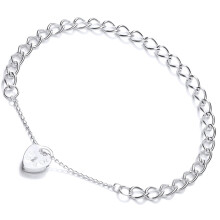 Jewelco London Ladies Sterling Silver Curb Link Love Heart Padlock Charm Bracelet 5mm 10 inch - GVB411