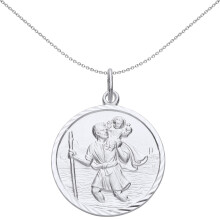 Jewelco London Unisex Sterling Silver St Christopher Medallion Necklace 26mm - GVP494