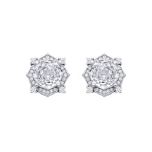 Jewelco London Rhodium Plated Sterling Silver Octagon CZ Quatrefoil Petal Rose-cut Solitaire Drop Earrings - EAG1335WH