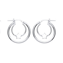Jewelco London Ladies Sterling Silver Twinkle Star Double Hoop Earrings 18mm - GVE776