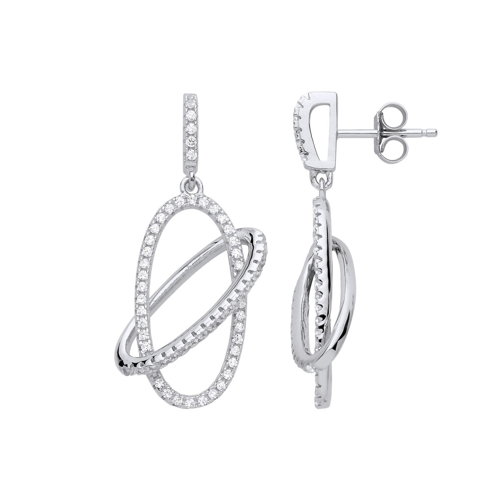Jewelco London Ladies Sterling Silver Cubic Zirconia Oval Orbit Halo Stud Drop Earrings - Gve834