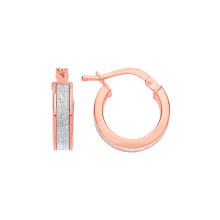 Jewelco London Ladies Rose Gold-Plated Sterling Silver Square Tube Moondust Hoop Earrings 14mm - GVE898R