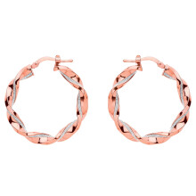 Jewelco London Ladies Rose Gold-Plated Sterling Silver Square Tube Twist Moondust Hoop Earrings 30mm - GVE895R