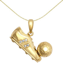 Jewelco London Unisex Solid 9ct Yellow Gold White Round Brilliant Cubic Zirconia Football & Boot Foot Stall Novelty Pendant - JPD605