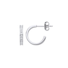 Jewelco London Ladies Sterling Silver Cubic Zirconia Eternity Huggie Hoop Earrings 12mm - GVE809