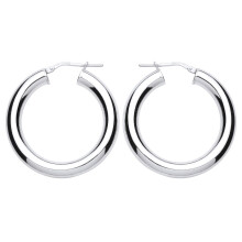 Jewelco London Ladies Sterling Silver Polished Hoop Earrings 32mm - ER94