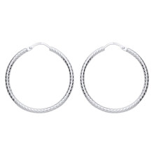 Jewelco London Ladies Sterling Silver Twisted Sleeper Hoop Earrings 29mm - ER90