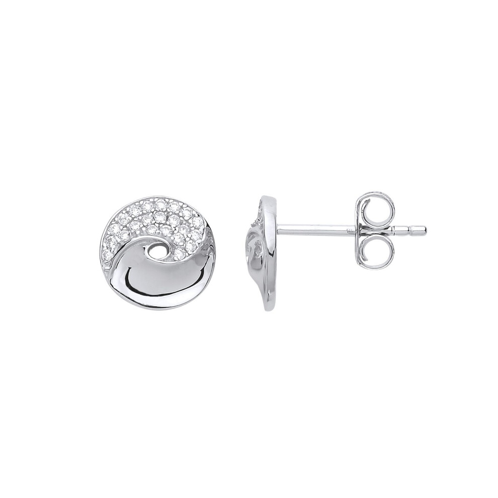 Jewelco London Ladies Sterling Silver Cubic Zirconia Donut Swirl Stud Earrings - Gve720