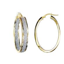 Jewelco London Ladies 9ct Gold MoonDust Stardust Double Sided 6mm Oval Hoop Earrings 25mm x 35mm - JER772B