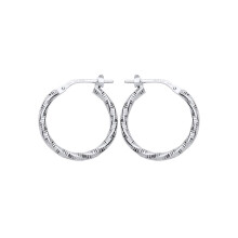Jewelco London Ladies Sterling Silver Square Tube Ribbed Twist Hoop Earrings 19mm - ER85