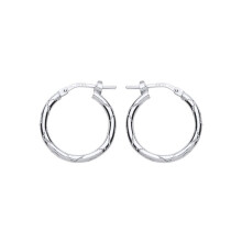Jewelco London Ladies Sterling Silver Engraved Wave Hoop Earrings 18mm - ER88
