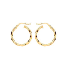 Jewelco London Ladies Yellow Gold-Plated Sterling Silver Square Tube Twist Ribbed Hoop Earrings 20mm - ER109G