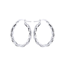 Jewelco London Ladies Sterling Silver Candy Twist Oval Hoop Earrings 21mm x 28mm - ER108