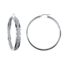 Jewelco London Rhodium Plated Silver MoonDust Double Sided 6x2mm Rectangular Tube Hoop Earrings 50mm - AER125C