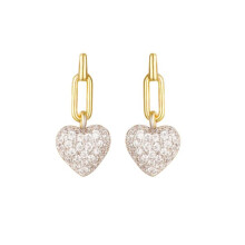 Jewelco London Gold-plated Sterling Silver White Round Cubic Zirconia Oval Paperclip Love Heart Drop Earrings - AES283-GP