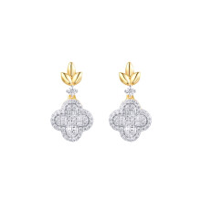 Jewelco London Gold-plated Sterling Silver White Round Cubic Zirconia Lucky Clover Charm Fleur De Lis Drop Earrings - AES281-GP