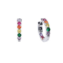 Jewelco London Ladies Sterling Silver Multi Colour Cubic Zirconia Rainbow Huggie Hoop Earrings 2mm 16mm - GVE754
