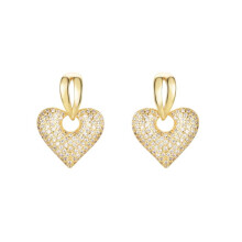Jewelco London Gold-plated Sterling Silver White Round Cubic Zirconia Puffed Love Heart Split Drop Earrings - AES277-GP