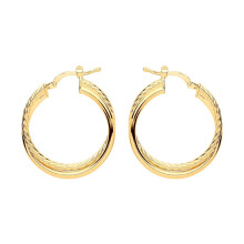 Jewelco London Ladies Yellow Gold-Plated Sterling Silver Twisted Double Hoop Earrings 24mm - ER106