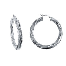 Jewelco London Rhodium Plated Silver MoonDust 5mm Candy Ribbon Twist Hoop Earrings 40mm - AER129B