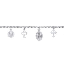 Jewelco London Ladies Sterling Silver Religious Cross Medallion Charm Bracelet 7.5 inch - GVB437