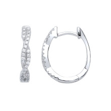 Jewelco London Ladies Sterling Silver Cubic zirconia Plaited Oval Hoop Earrings 20mm - GVE654