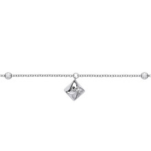 Jewelco London Ladies Sterling Silver Cubic Zirconia Swirling Square Charm Bracelet 6.5 inch - GVB429