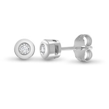 Jewelco London Ladies Solid 9ct White Gold Rub Over Set Round H I1 0.15ct Diamond Solitaire Stud Earrings - 9E002-015